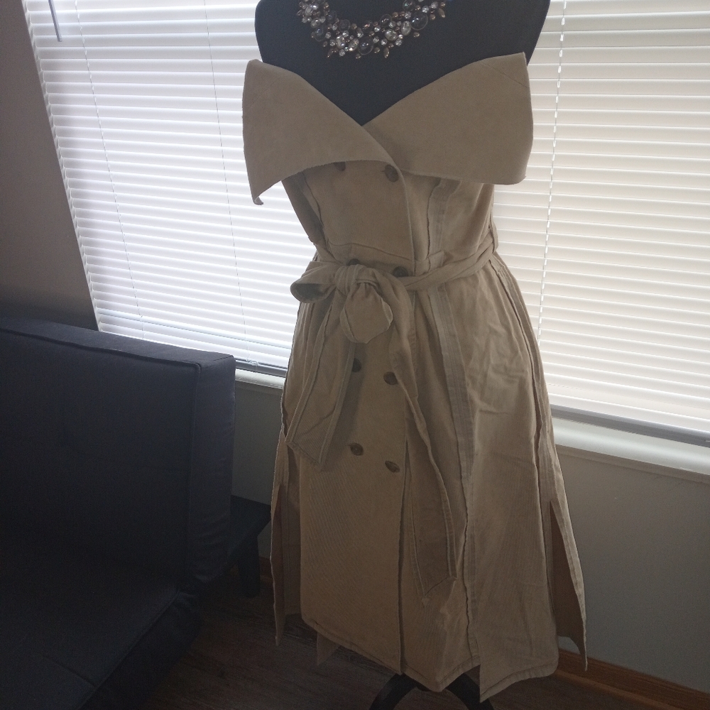 Tan corduroy trench coat dress by MAKING THE CUT size (1) small - Picture 7 of 9